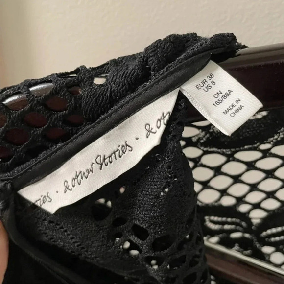 & Other Stories Long Sleeve Lace Detail Black Fit Flare Dress US 8 Black - Picture 7 of 11